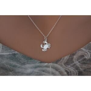 Sterling Silver Flat Crab Charm Necklace